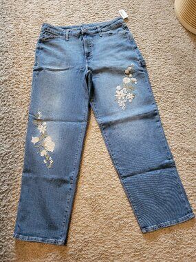 NWT Old Navy High-Waisted OG Loose Embroidered Jeans 14 Regular